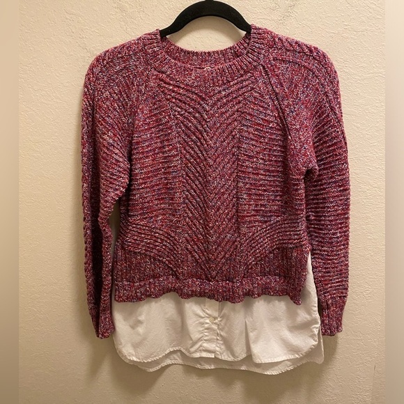 Margaret O'Leary Knit Marled Sweater With Built-In Dress Shirt Hem Size S - Picture 1 of 10